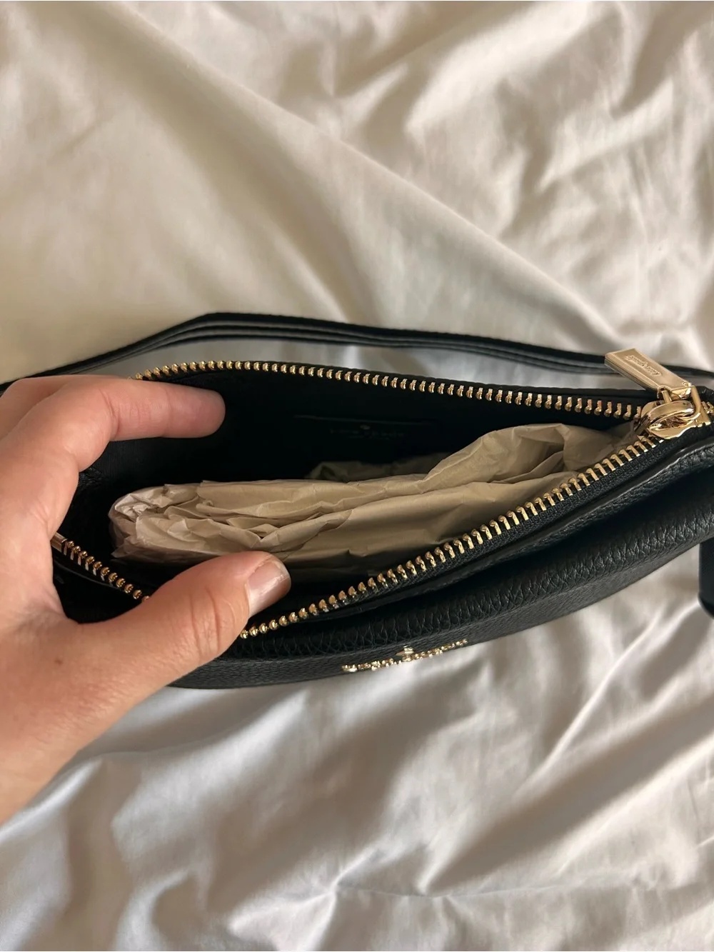 kate spade Black Leather Crossbody/Belt Bag with Striped Strap